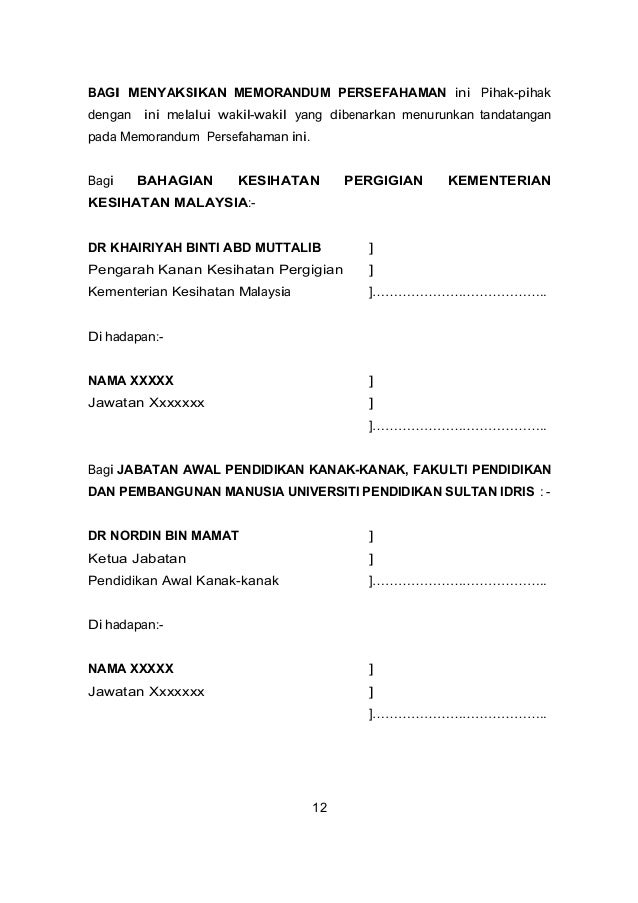 Contoh Surat Memorandum Persefahaman
