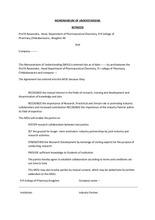 mou format for industry institute interaction company memo format