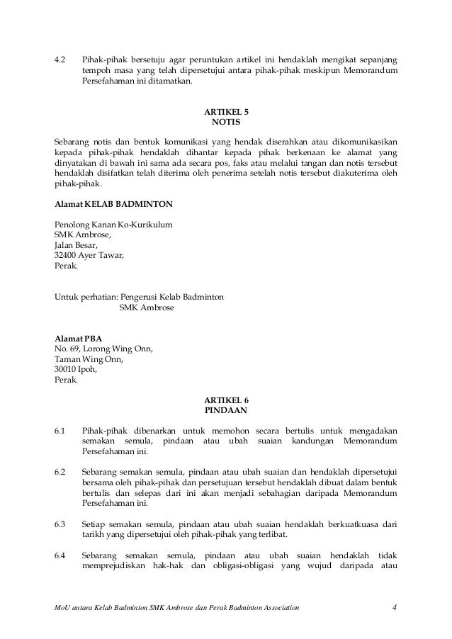 Mou kelab badminton dengan pba