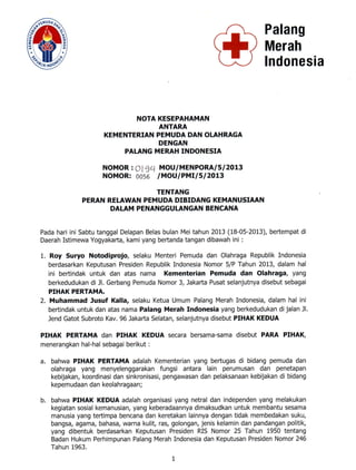 NOTA KESEPAHAMAN ANTARA KEMENTERIAN PEMUDA DAN OLAHRAGA REPUBLIK INDONESIA DENGAN PALANG MERAH INDONESIA 2013