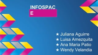 INFOSPAC
E
★ Juliana Aguirre
★ Luisa Amezquita
★ Ana Maria Patio
★ Wendy Velandia
 