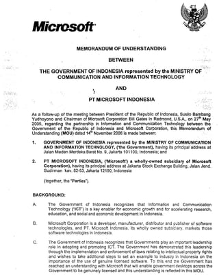 Mou microsoft - government of indonesia