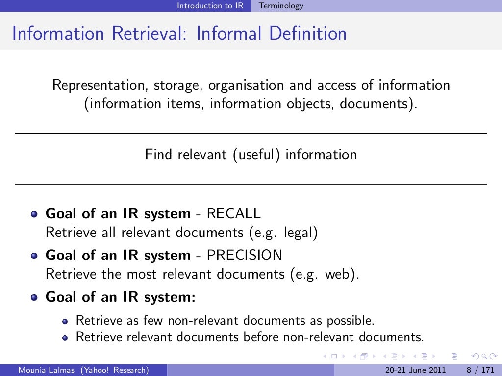 Introduction to Information Retrieval & Models