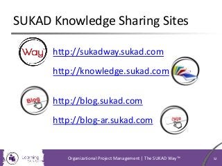SUKAD Knowledge Sharing Sites
Organizational Project Management | The SUKAD Way™ 52
http://sukadway.sukad.com
http://knowl...