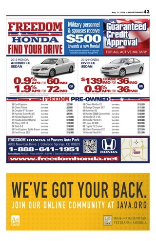 Aug. 17, 2012 — MOUNTAINEER   43




WE’VEO NGOTO MYOURATBACK.
JOIN OUR LINE C MUNITY
 