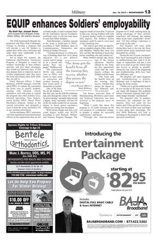 Jan. 18, 2013 — MOUNTAINEER                                                    13

EQUIP enhances Soldiers’ employability
  By Staff Sgt. Joseph Stone                                    currently taught, in order to prepare them program would cut more than 75 percent                                          program we’re really catching them up,
43rd Sustainment Brigade Public                                 for the Automotive Service Excellence of that cost, leaving Soldiers with only                                             taking advantage of their military
Affairs Office, 4th Infantry Division                           certificate exam. It will also train them 15 general studies credits to complete                                           experience and training, but making
                                                                to train their fellow Soldiers.             their degrees. The Soldiers’ tuition                                           them much more employable,” Kynor
     The 43rd Sustainment Brigade has                                Train-the-trainer, a familiar concept assistance could be used to cover most                                          said. “All that military experience is
partnered with Pikes Peak Community                             to the Army, is brand new to PPCC, of the remaining cost.                                                                  just icing on the cake.”
College to develop a program that                               according to Taffy Mulliken, dean of            “We want to give them an opportu-                                               The Soldiers will learn skills
will provide a way for Soldiers to                              Communications, Humanities and nity to complete a degree if they want to,”                                                 taking them back to the way the Army
update their skills, earn certificates and                      Technical Studies Division.                 said Mulliken. “Maybe they come over                                           worked before quick turnaround times
make them more employable in the                                     “Training-the-trainer is a whole new here, and they like learning so much, they                                       demanded by combat.
civilian job market.                                            way of thinking about how we’re doing pursue something else and continue on.”                                                   During the last 10 years, mechanics
     Set to begin this summer, the                              education. It’s a new delivery                  Many Soldiers already take advan-                                          have been encouraged to pull a broken
Enhanced Qualification Instruction                              system, and it’s going                                        tage of the various                                          or malfunctioning part, send it in for
Program is designed to round out
Soldiers’ knowledge in their military
                                                                to be a person who
                                                                speaks their lan-
                                                                                         “The Army gets the                   education benefits
                                                                                                                              offered by the Army,
                                                                                                                                                                                           repair or replacement and put a new
                                                                                                                                                                                           part on in order to get the vehicle back
specialty and give them advantages                              guage,” Mulliken said.    benefit from all                    but this opportunity                                         into service as quickly as possible.
they would not otherwise have. It will                               The experienced                                          could help the com-                                          Along the way, some of the diagnosing
also prepare them to transition back to                         NCOs who attend           the training they                   munity college, the                                          and troubleshooting skills have been
civilian employment when they leave                             class at PPCC will        receive, whether                    Soldiers and the Army.                                       lost, Bethoney said.
the Army and enhance their skills while                         return to their units                                              “The Army gets                                               The program will make diagnosis
they are still in.                                              as instructors and        they pursue the                     the benefit from all                                         and troubleshooting a priority,
     Chief Warrant Officer 2 Mark
Bethoney, EQUIP manager, 43rd SB,
                                                                conduct training at
                                                                their motor pools or
                                                                                          degree or not.”                     the training they
                                                                                                                              receive, whether they
                                                                                                                                                                                           Bethoney said. A byproduct of that is
                                                                                                                                                                                           saving the Army money.
asked PPCC to evaluate the curriculum                           classrooms as needed.            — Chief Warrant Officer 2 pursue the degree or                                                 “I think you’ve got the added benefit
the Army uses to qualify Soldiers,                                   One of the bene-                      Mark Bethoney not,” Bethoney said.                                              of cost savings in the long run. If they
starting with wheeled vehicle                                   fits for the Soldiers is                                      “It’s a win-win.”                                            can repair and diagnose (the problem)
mechanics, and with plans to expand                             that they may use the EQUIP certificate         Jim Kynor, associate dean of                                               before it becomes replaced, that’s defi-
the program into other military occu-                           they earn through the course for “credits Manufacturing, Workforce and Career                                              nitely budget friendly,” said Bicknell.
pational specialties. Troy Jergens,                             for prior learning” and apply them toward and Technical Education, has been                                                     The program’s first 10 students/
senior faculty, PPCC Diesel Power                               a degree. Army mechanics will have 49 involved in the program since its                                                    instructors are scheduled for this
Mechanics program, looked at the                                of the 64 credits needed for an associate beginning.                                                                       summer. They will study for two
current curriculum and designed a                               degree in diesel power mechanics                “What I really like about this                                             weeks, and if they get their certificates,
class to help the Army mechanics fill                           without ever setting foot on campus.        program is, it’s really focusing on the                                        they will return to their units and begin
in any missing information.                                          With tuition charges and fees, a 64 core purpose of a community college;                                              to pass along their knowledge. The
     For the mechanics, PPCC instructors                        credit degree would cost $6,279, to prepare a student for successful                                                       next MOS Bethoney will look at
will train experienced noncommissioned                          according to Gail Bicknell, Military employment,” said Kynor.                                                              including in the program is allied trade
officers on the requirements they are not                       and Veterans Program Manager. The               “Through this train-the-trainer                                            specialist (machinist).


  Spouses Eligible for TriCare Orthodontic
           Coverage to Age 23

                                                                                                                 Introducing the

                                                                                       Enter tainment
   MARK J. BENTELE, DDS, MS, PC
                                (COL, USAF, RET)
 ORTHODONTICS FOR ADULTS AND CHILDREN
    Saturday and after-school appointments available.
                                                                                          Package
                                                                                              ka
                2575 Montebello Dr W, Ste 101
                                                                                                                                                                              star ting at



                                                                                                                                                                         82
                  between Union & Academy


                                                                                                                                                                  $
                                                                                                                                                                                                                                   95
UNITED CONCORDIA/payment plans available. No charge evaluations.




  Let Us Help Y P
              You Prepare                                                                                                                                                                                                            PER MONTH
    For Winter Driving!
                                                                                                                                                                              •Add phone for just $17
                                                                                                                                                                               Add
 Ever y Full Ser vice Is A 16-Point
     r
 Preventive Maintenance Review!


    $10.00 OFF
      0.00                                                                                                                                                                      E
   A FULL SERVICE OIL CHANGE!
                                                   OFFER VALID AT THE BELOW
                                                         VA AT
                                                          ALID
                                                                    LOCAT
                                                                        ATIONS
                                                 COLORADO SPRINGS LOCATIONS
                                                  350 South 8th St.
     Valid only at the 350 South 8th St. and     Phone: 719-520-0064
    3795 Airport Blvd., Colorado Springs, CO.
         Not valid with any other offers.
         Offer expires 1/31/13. MTFS10
                                                  3795 Airport Blvd.                                                                                                                        ENTERTAINME
                                                                                                                                                                                                 TAINMENT
                                                                                                                                                                                                  A                                        JOY              LIFE
                                                 Phone: 719-570-6112
 Also offering $20 OFF a Radiator Flush         Mon.-Fri. 8-6 Sat. 8-5 Sun. 9-4
 and 15% OFF any Additional Servic
              F              Services!
                                                                                                                                                                                 D.COM • 877.422.5282
    No Appointment Needed!                                                                                                                                                           areas. For complete details on our rates and off
                                                                                                                                                                                                                          ates        ffers please contact us today. Offer
                                                                                                                                                         subject to change at the discretion of Baja Broadband at any time. Additional charges apply for taxes and fees and
                                                                                                                                                                                    iscretion                          time
                                                                                                                    lease of modem, if required. Free installation, when applicable, does not include custom wiring. Other restrictions may apply. Some services may not
                                                                                                                                                                                    erved. Offer expires 1.31.13
                                                                                                                                                                                              ff
 ONLY WHAT YOU NEED.
 GUARANTEED.
 