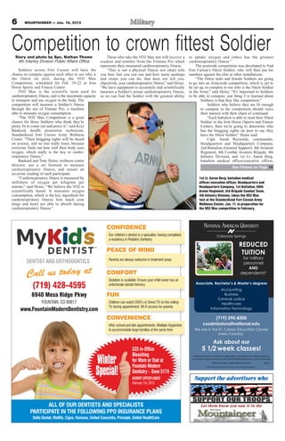 6       MOUNTAINEER — Jan. 18, 2013




Competition to crown fittest Soldier
  Story and photo by Spc. Nathan Thome                       Those who take the VO2 Max test will receive a               to uptake oxygen and (who) has the greatest
   4th Infantry Division Public Affairs Office           readout and number from the Fitmate Pro which                    cardiorespiratory fitness.”
                                                         represents their measured cardiorespiratory fitness.                 The postwide competition was developed to find
     Soldiers across Fort Carson will have the               “This is not a physical fitness test (that) tells            Fort Carson’s fittest Soldier, who will then put his
chance to compete against each other to see who is       you how fast you can run and how many pushups                    numbers against the elite at other installations.
the fittest on post, during the VO2 Max                  and situps you can do; that does not tell you,                       “The fittest male and female Soldiers are going
Competition, scheduled for Feb. 19-22 at Iron            objectively, your cardiorespiratory fitness,” said Heinz.        to go into an Armywide competition, which is yet to
Horse Sports and Fitness Center.                         “We have equipment to accurately and scientifically              be set up, to compete to see who is the fittest Soldier
     VO2 Max is the scientific term used for             measure a Soldier’s actual cardiorespiratory fitness,            in the Army,” said Heinz. “It’s important to Soldiers
cardiorespiratory fitness, and is the maximum capacity   so we can find the Soldier with the greatest ability             to be able to compete; one thing I’ve learned about
to transport and use oxygen in the body. The                                                                                      Soldiers is that they like competition.”
competition will measure a Soldier’s fitness                                                                                          Soldiers who believe they are fit enough
through the use of Fitmate Pro, a machine                                                                                         to compete in the competition should voice
able to measure oxygen consumption.                                                                                               their interest with their chain of command.
     “The VO2 Max Competition is a great                                                                                              “Each battalion is able to send their fittest
chance for those Soldiers who think they’re                                                                                       Soldier to the Iron Horse (Sports and Fitness
pretty fit to come out and prove it,” said Krys                                                                                   Center), then we’re going to determine who
Bankard, health promotion technician,                                                                                             has the bragging rights on post to say they
Standardized Fort Carson Army Wellness                                                                                            have the fittest Soldier,” Heinz said.
Center. “Their bragging rights will be based                                                                                          Capt. Sarah Reynolds, commander,
on science, and no one really loses, because                                                                                      Headquarters and Headquarters Company,
everyone finds out how well their body uses                                                                                       2nd Battalion (General Support), 4th Aviation
oxygen, which really is the key to cardio-                                                                                        Regiment, 4th Combat Aviation Brigade, 4th
respiratory fitness.”                                                                                                             Infantry Division, and 1st Lt. Aaron Berg,
     Bankard and Tony Heinz, wellness center                                                                                      battalion medical officer/executive officer,
director, use a set formula to measure
                                                                                                                                                                      See Fitness on Page 14
cardiorespiratory fitness, and ensure an
accurate reading of each participant.
     “Cardiorespiratory fitness is measured by                                                                                    1st Lt. Aaron Berg, battalion medical
milliliters of oxygen per kilogram per                                                                                            officer/executive officer, Headquarters and
minute,” said Heinz. “We believe the VO2 is                                                                                       Headquarters Company, 1st Battalion, 68th
scientifically based. It measures oxygen                                                                                          Armor Regiment, 3rd Brigade Combat Team,
consumption, which is the key ingredient for                                                                                      4th Infantry Division, takes the VO2 Max
cardiorespiratory fitness; how much your                                                                                          test at the Standardized Fort Carson Army
lungs and heart are able to absorb during                                                                                         Wellness Center, Jan. 11, in preparation for
cardiorespiratory fitness.”                                                                                                       the VO2 Max competition in February.



                                                             CONFIDENCE                                                                NATIONAL AMERICAN UNIVERSITY
                                                               Our children’s dentist is a specialist, having completed                              Colorado Springs
                                                               a residency in Pediatric Dentistry
                                                                                                                                                                              REDUCED
                                                             PEACE OF MIND                                                                                                     TUITION
                                                               Parents are always welcome in treatment areas                                                                     for military
         DENTIST AND ORTHODONTICS                                                                                                                                                personnel
                                                                                                                                                                                    AND
         Call us today at                                    COMFORT
                                                               Sedation is available. Ensure your child never has an
                                                                                                                                                                                dependents*


             (719) 428-4595                                    unfortunate dental memory                                       Associate, Bachelor’s & Master’s degrees
                                                                                                                                                    Accounting
            6940 Mesa Ridge Pkwy                             FUN                                                                                       Business
                                                                                                                                                   Criminal Justice
                   FOUNTAIN, CO 80817                          Children can watch DVD’s or Direct TV on the ceiling                                  Healthcare
                                                               TV during appointment. Wi-Fi access for parents
     www.FountainModernDentistry.com                                                                                                          Information Technology

                                                             CONVENIENCE                                                                   (719) 590-8300
                                                               After school and late appointments. Multiple Hygienists                csadmissions@national.edu
                                                               to accommodate large families at the same time                 We are in the Ft. Carson Education Center
                                                                                                                                            every Tuesday

                                                                                                                                                 Ask about our
                                                                                 $25 in-Office                                       5 1/2 week classes!
                                                                                 Bleaching
                                                      Winter
                                                                                                                             National American University is regionally accredited by The Higher Learning

                                                                                 for Mom or Dad at                          Commission and a member of the North Central Association|www.ncahlc.org
                                                                                                                                               *Must provide a valid military ID card.               6/2012
                                                                                 Fountain Modern
                                                      Special!
                                                                                                                                          The individual pictured is not an actual service member.


                                                                                 Dentistry – Save $174
                                                                                 HURRY OFFER ENDS
                                                                                 February 1st, 2013




                  ALL OF OUR DENTISTS AND SPECIALISTS
           PARTICIPATE IN THE FOLLOWING PPO INSURANCE PLANS
             Delta Dental, Metlife, Cigna, Humana, United Concordia, Principle, United HealthCare
 