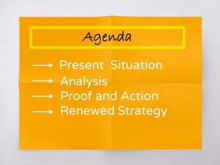 Present Situation
Analysis
Proof and Action
Renewed Strategy
Agenda
 
