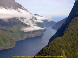 Milford Sound, a popular tourist destination in New Zealand.   