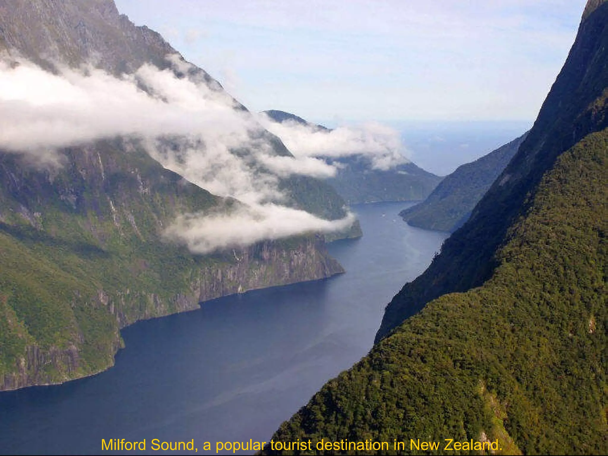 Milford Sound, a popular tourist destination in New Zealand.   
