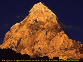 The pyramid shape of Nevado Santa Cruz 6247 m, Cordillera Blanca, Peru at sunset.
 