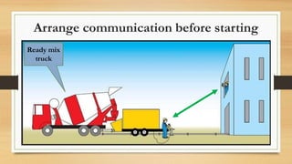 Arrange communication before starting
Ready mix
truck
 