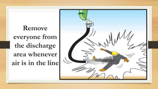 Remove
everyone from
the discharge
area whenever
air is in the line
 