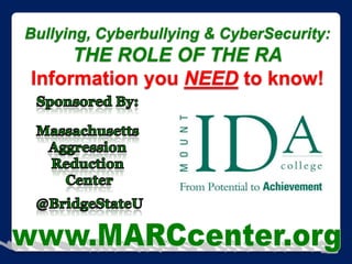 Bullying, Cyberbullying & CyberSecurity:

THE ROLE OF THE RA
Information you NEED to know!

 
