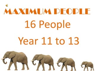 MAXIMUM PEOPLE16 PeopleYear 11 to 13