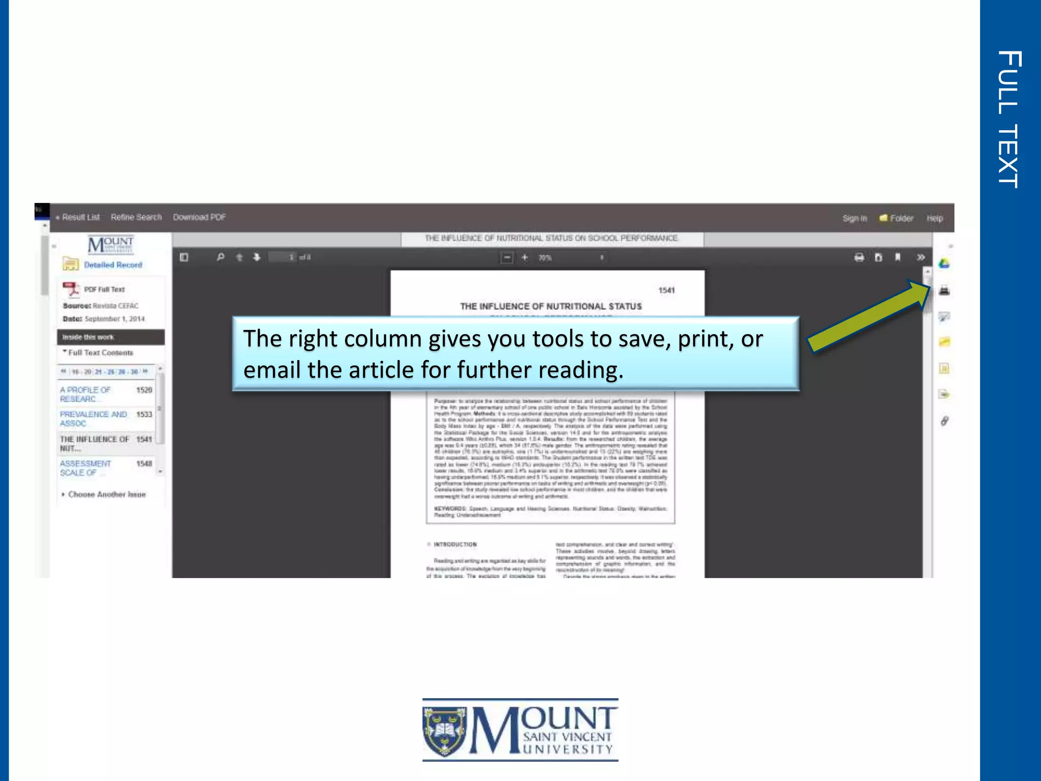 FULLTEXT
The right column gives you tools to save, print, or
email the article for further reading.
 