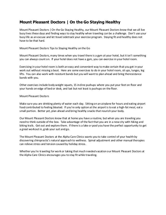 Mount Pleasant Doctors On The Go Staying Healthy