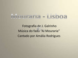 Fotografia de J. Galrinho
Música do fado “Ai Mouraria”
Cantado por Amália Rodrigues

 