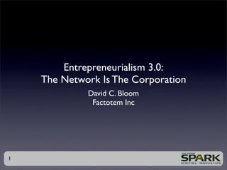 Entrepreneurialism 3.0:
    The Network Is The Corporation
             David C. Bloom
              Factotem Inc




1
 