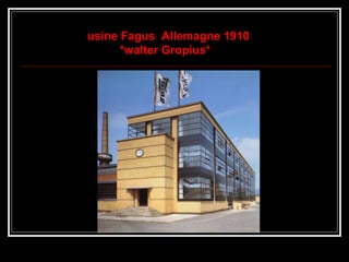 usine Fagus Allemagne 1910
*walter Gropius*
 