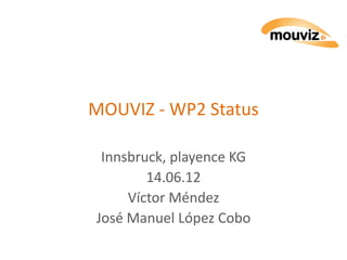 mouviz 
MOUVIZ - WP2 Status 
Innsbruck, playence KG 
14.06.12 
Víctor Méndez 
José Manuel López Cobo 
 