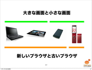 大きな画面と小さな画面




               新しいブラウザと古いブラウザ
                     47

11年11月18日金曜日                    47
 