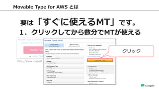 Movable Type for AWS Ȥ 
ҪϡʹMTǤ 
åƤ֤MTʹ 
http://www.sixapart.jp/movabletype/aws/ 
å  