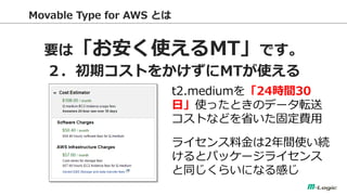Movable Type for AWS Ȥ 
ҪϡʹMTǤ 
ڥȤ򤫤MTʹ 
t2.medium24rg30 աʹäȤΥǩ`ܞ Ȥʤɤʡ̶M 
饤Ͻ2gʹA ȥѥå`饤 ͬ餤ˤʤФ  