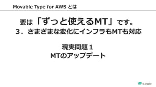 Movable Type for AWS Ȥ 
ҪϡäʹMTǤ 
ޤޤʉ仯˥եMT⌝ 
Fg} 
MTΥåץǩ`  