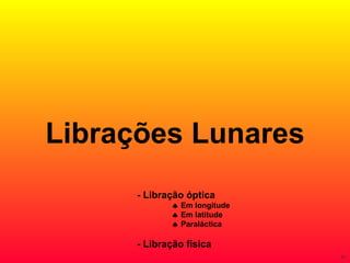Librações Lunares - Libração óptica    Em longitude    Em latitude    Paraláctica - Libração física 