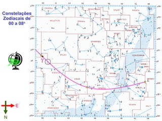 Constelações Zodiacais de 00 a 08 h  0  1  2  3  4  5  6  7  8 h 0  1  2  3  4  5  6  7  8 h E N 