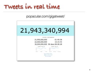 Tweets in real time
       popacular.com/gigatweet/




                                  8
 