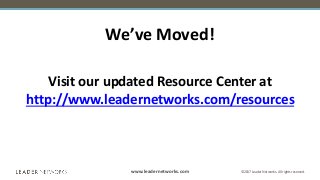 www.leadernetworks.com ©2017 Leader Networks. All rights reserved.
We’ve Moved!
Visit our updated Resource Center at
http://www.leadernetworks.com/resources
 