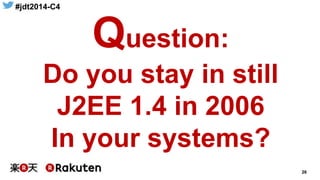 #jdt2014-C4
26
Question:
Do you stay in still
J2EE 1.4 in 2006
In your systems?
 