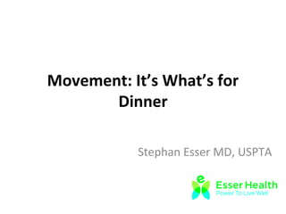 Movement: It’s What’s for 
Dinner 
Stephan Esser MD, USPTA 
 