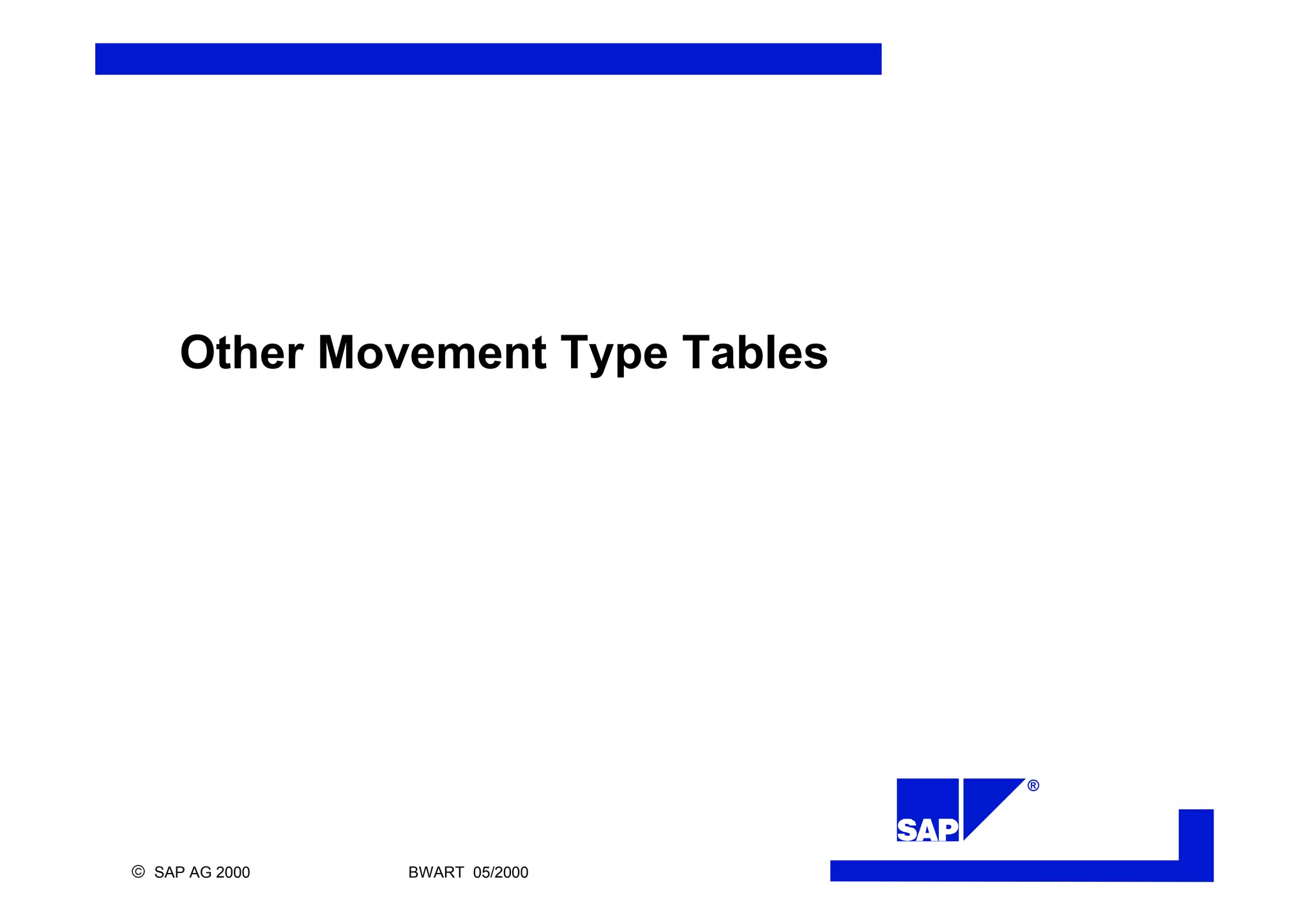 ®
ã SAP AG 2000 BWART 05/2000
Other Movement Type Tables
 