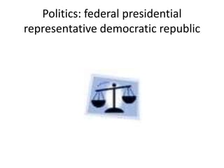 Politics: federal presidential representative democratic republic