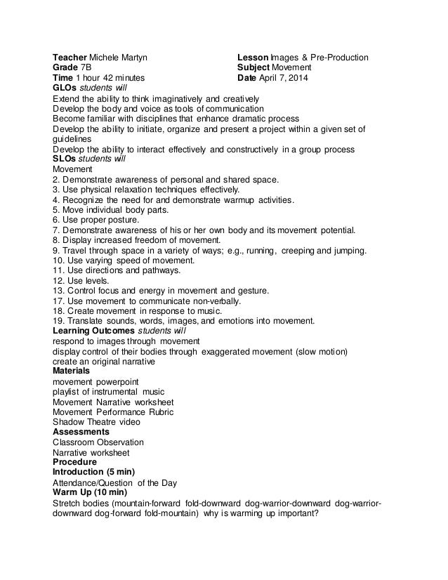 Grade 7 Movement Unit (Drama)