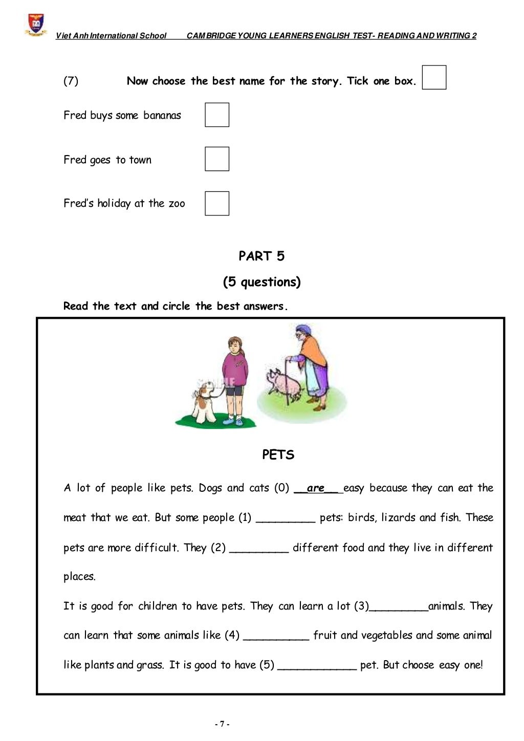 Movers reading and writing test 2 OK