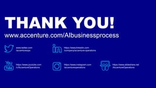 THANK YOU!
www.accenture.com/AIbusinessprocess
www.twitter.com
/accentureops
https://www.linkedin.com
/company/accenture-o...
