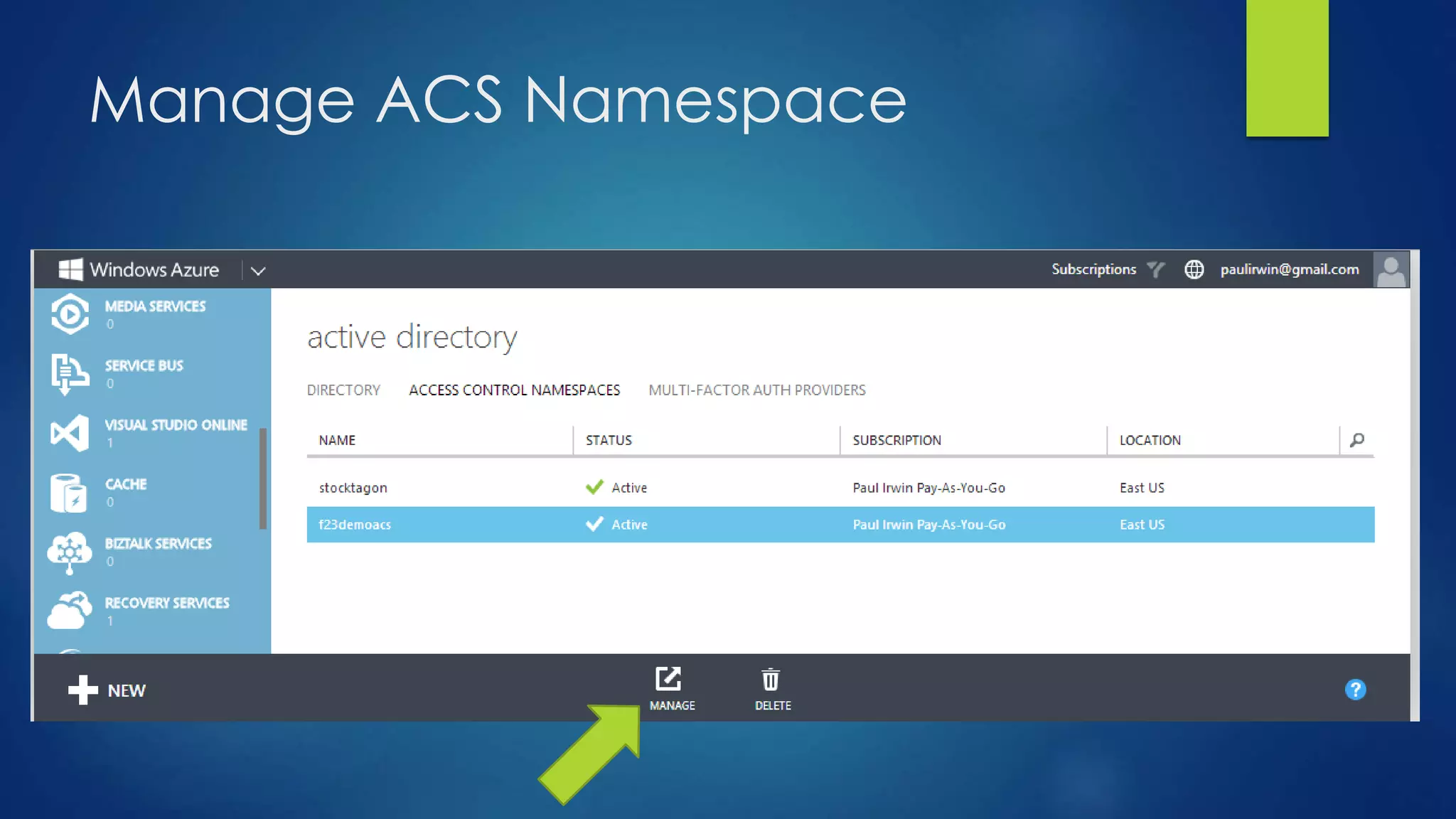 Manage ACS Namespace
 