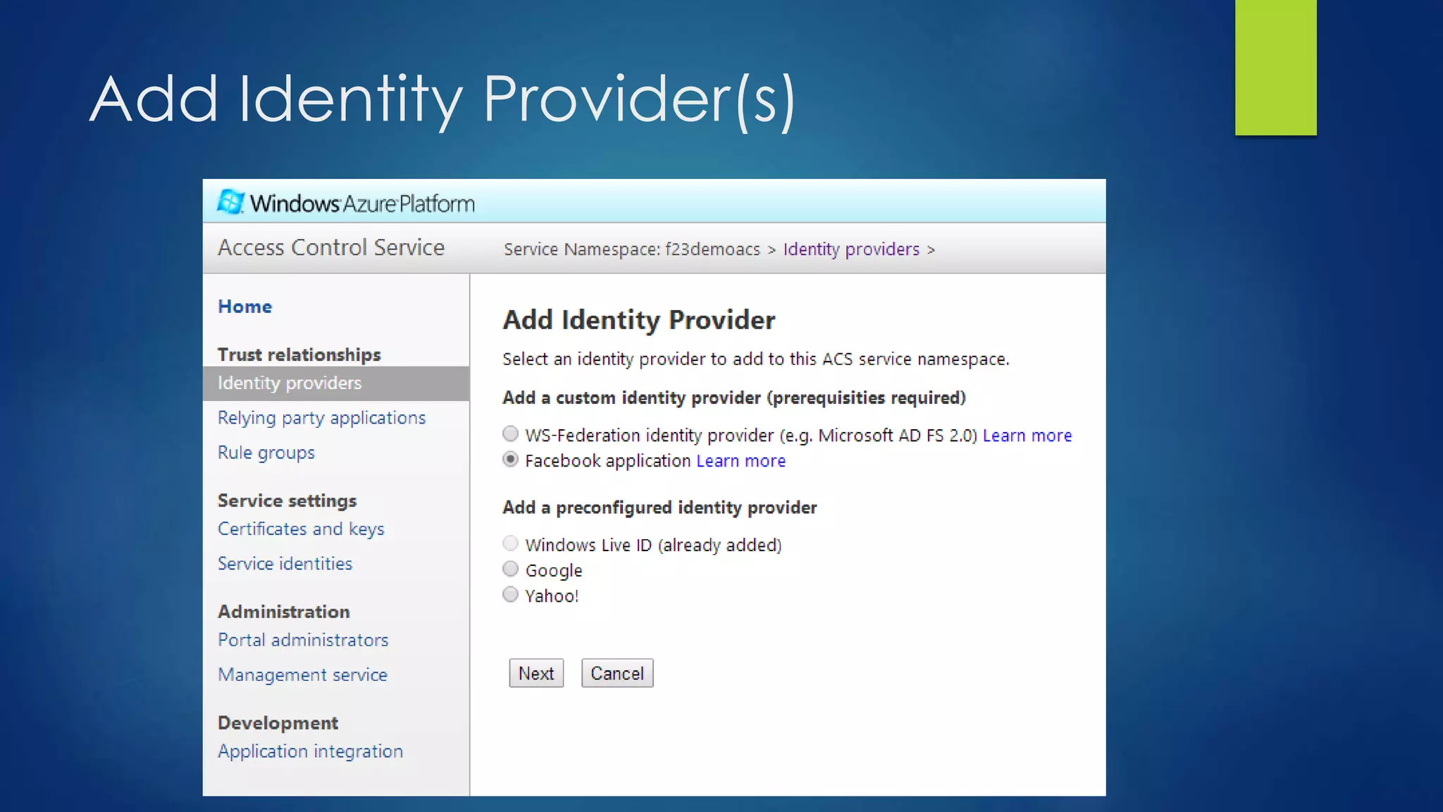 Add Identity Provider(s)
 