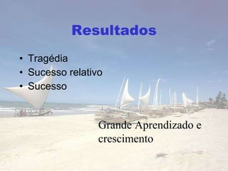 Resul tados Tragédia Sucesso rela tivo Sucesso Grande Aprendizado e crescimento 