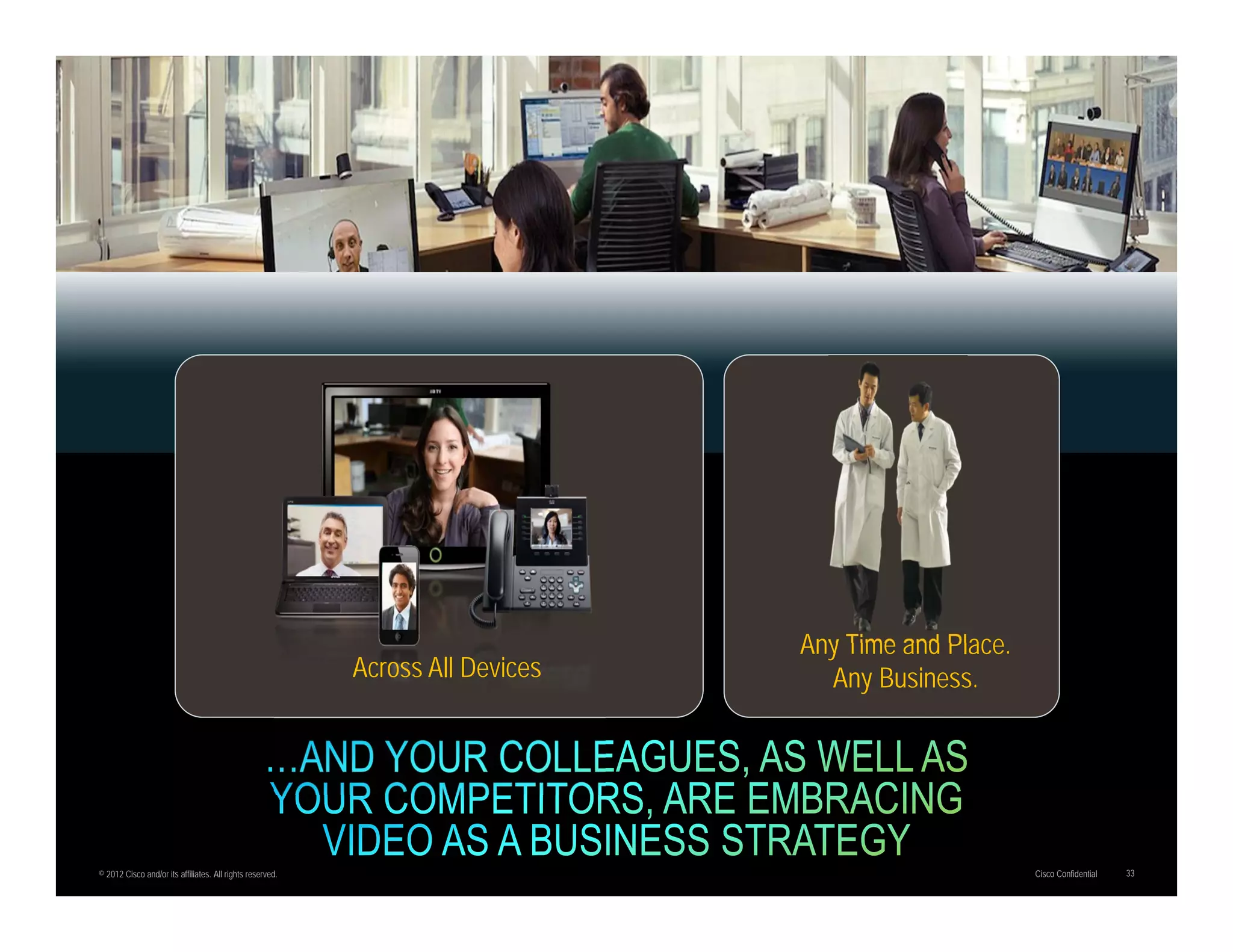 Any Time and Place.
                                                           Across All Devices     Any Business.




© 2012 Cisco and/or its affiliates. All rights reserved.                                              Cisco Confidential   33
 