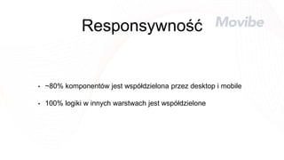 Responsywność
• ~80% komponentów jest współdzielona przez desktop i mobile
• 100% logiki w innych warstwach jest współdzielone
 