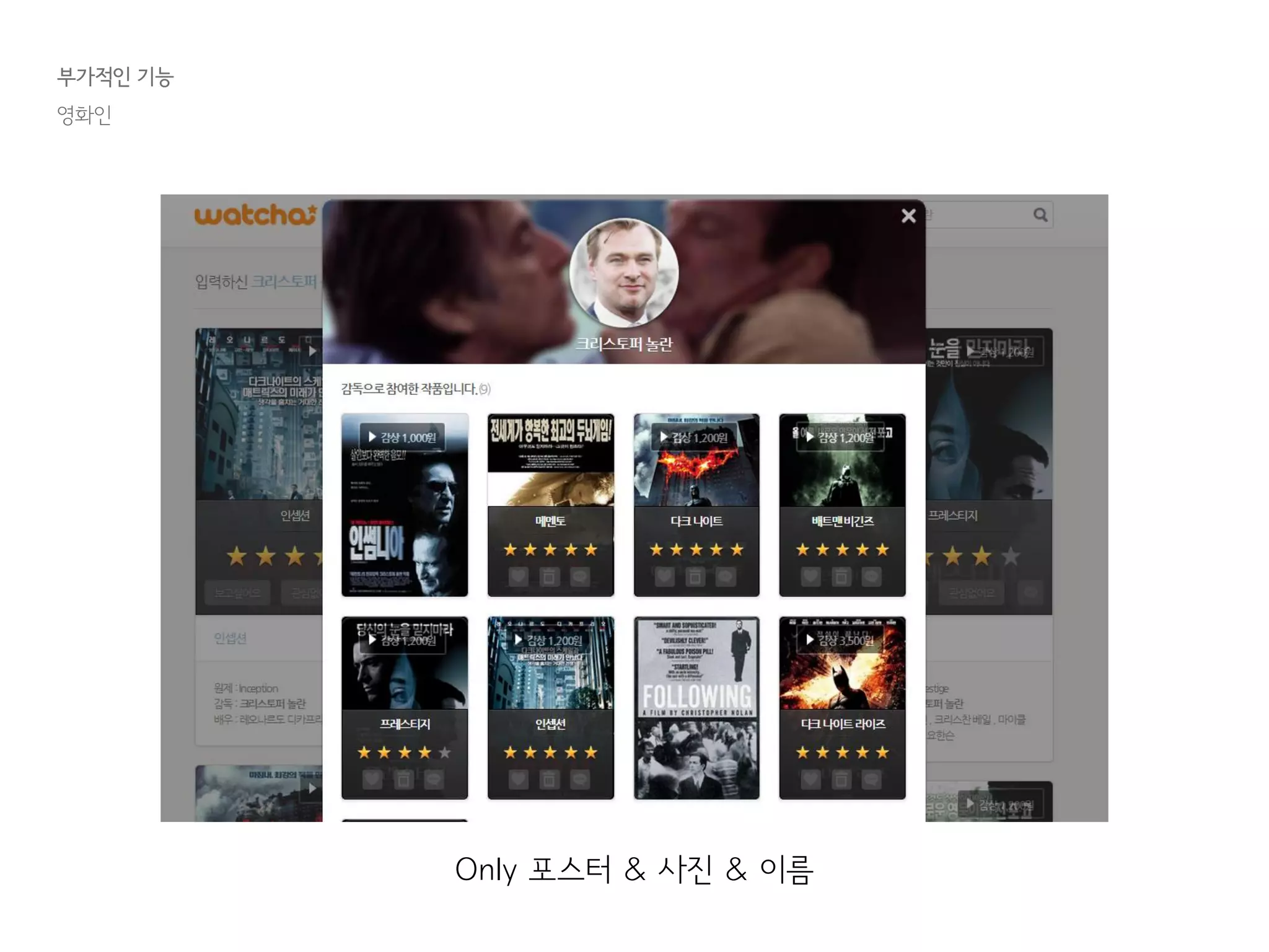 부가적인 기능
영화인
Only 포스터 & 사진 & 이름
 