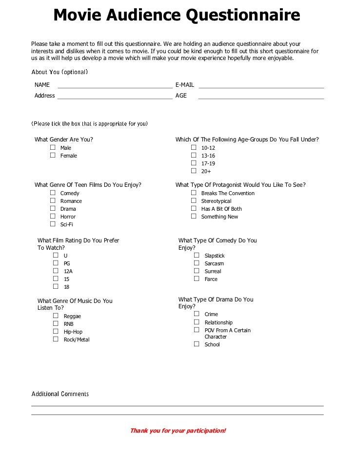 Movie audience questionnaire