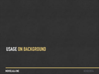 USAGE ON BACKGROUND

MOVIELALA INC

02/02/2014

 