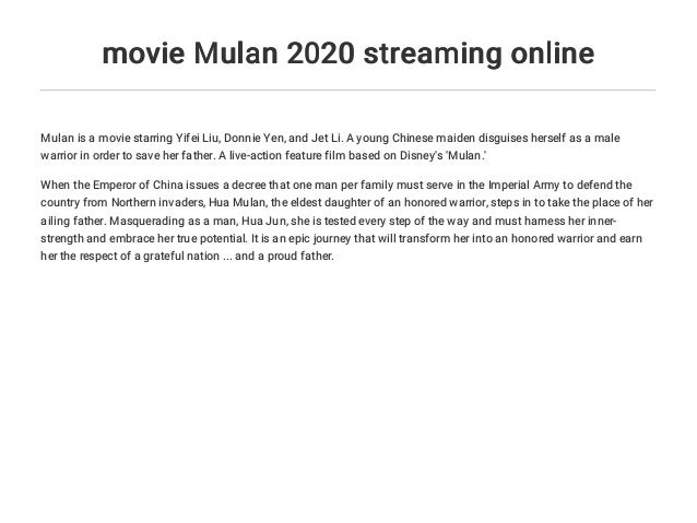 movie Mulan 2020 streaming online
