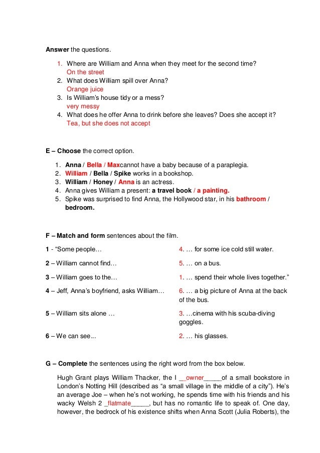 Movie Worksheet Notting Hill 1